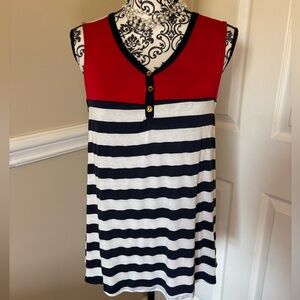 Scobe, women’s Red and Black Striped tank Top, size Lg.